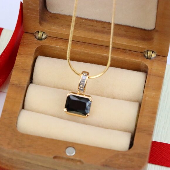 "Chic Black Emerald Cut Pendant with Gold Plated Baguette Bail, XPPT1778 - Picture 7 of 13